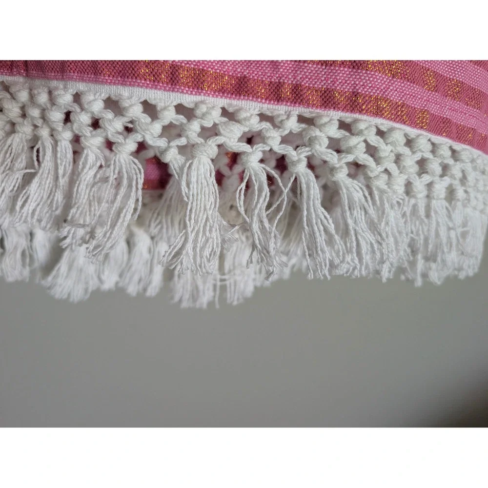 Lilly Pulitzer Pink/Gold Stripe Fringe Tablecloth 77x69 Diamond Rectangular